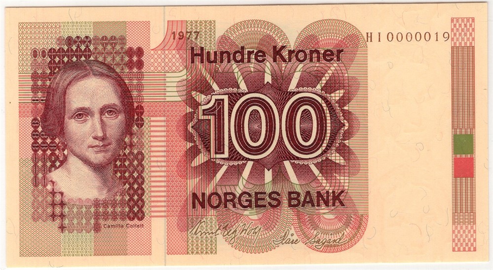 100 kroner 1977 HI 0000019. Erstatningsseddel. Kv.0