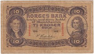 10 kroner 1919 H.0689668. Kv.1