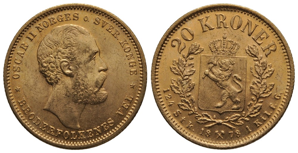 20 kroner 1878 Oscar II. Kv.0/01