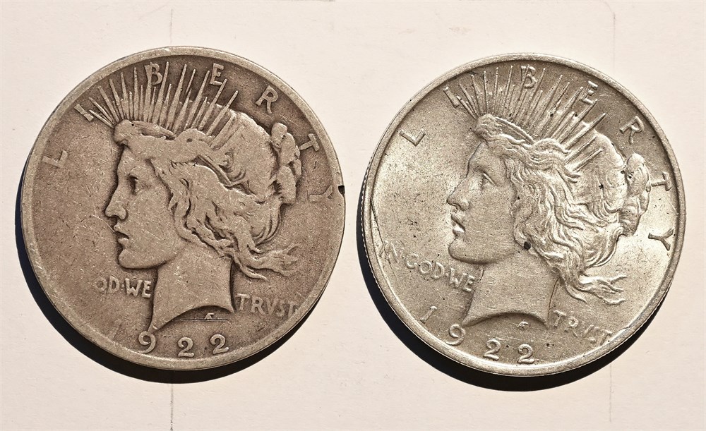 USA Peace dollar 1922 D 2 stk. kv. 1+/01 og 1-