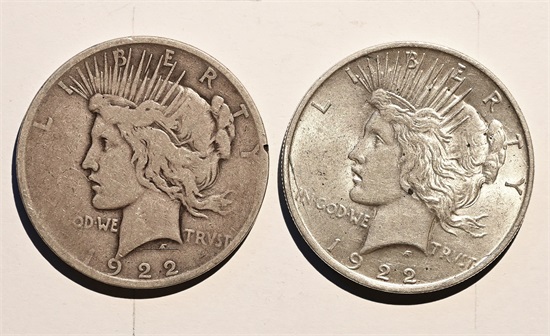 USA Peace dollar 1922 D 2 stk. kv. 1+/01 og 1-