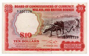 Malaya &  Britisk Borneo 10 dollars 1961