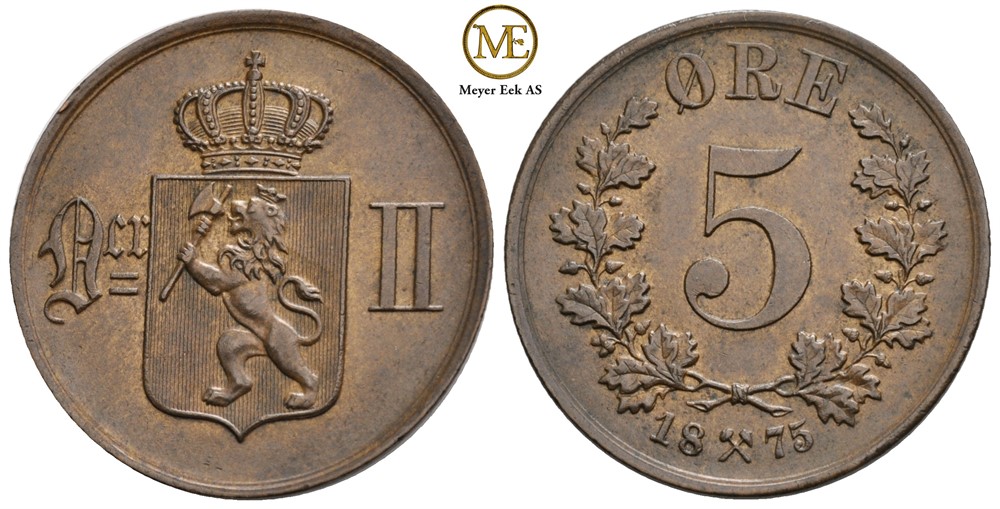 5 øre 1875 Oscar II. Kv.0