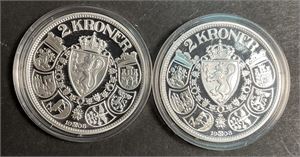 2 kr 1908 x2 replika i 999ag tils 40 gram sølv
