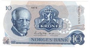 10 kroner 1973 QN. Erstaningsseddel. Kv.0