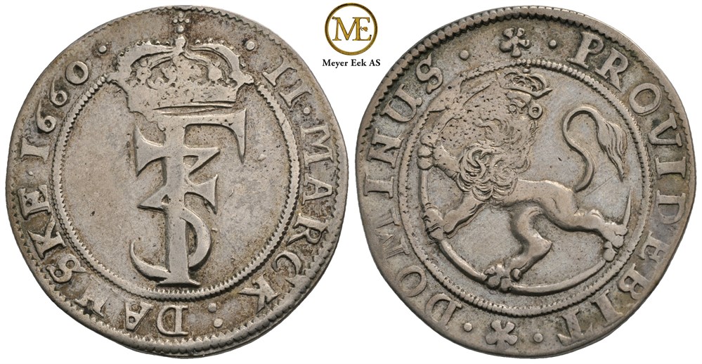 2 mark 1660 Frederik III. Kv.1+