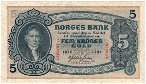 5 kroner 1936 O.5958067. Kv.0/01