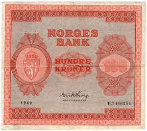 100 kroner 1949 B.7446254. Kv.1/1+