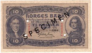 10 kroner 1944 F.4403053. Specimen. Kv.0