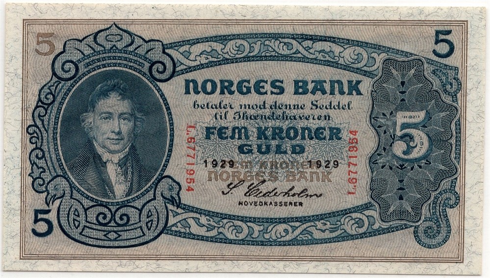 5 kroner 1929 L.6771954. Gradert til 66 EPQ hos PMG. Kv.0