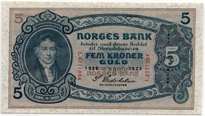 5 kroner 1929 L.6771954. Gradert til 66 EPQ hos PMG. Kv.0