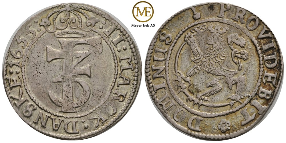 2 mark 1655 Frederik III. Kv.1+/01