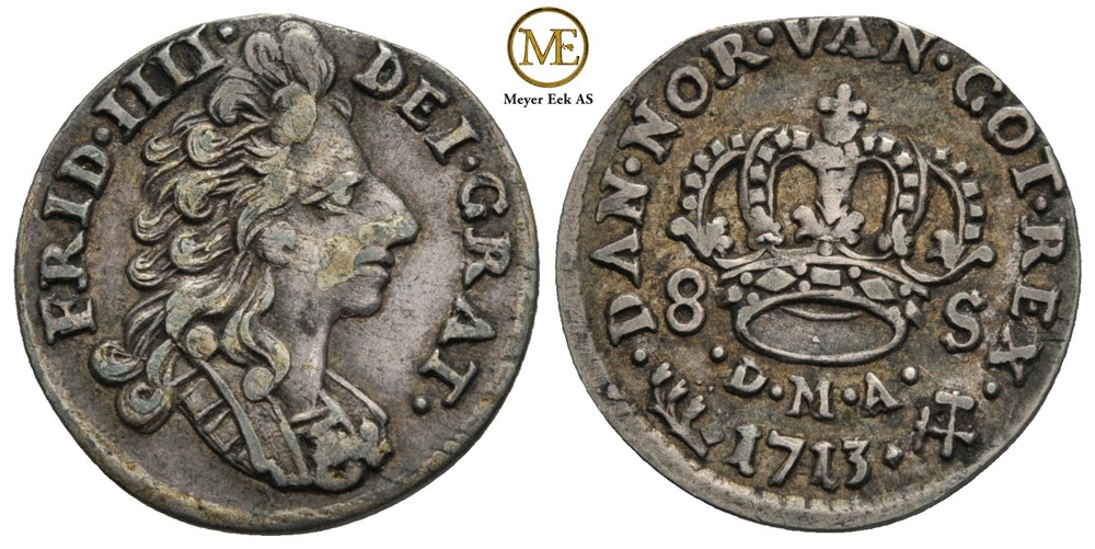 8 skilling 1713 Frederik IV. Kv.1+