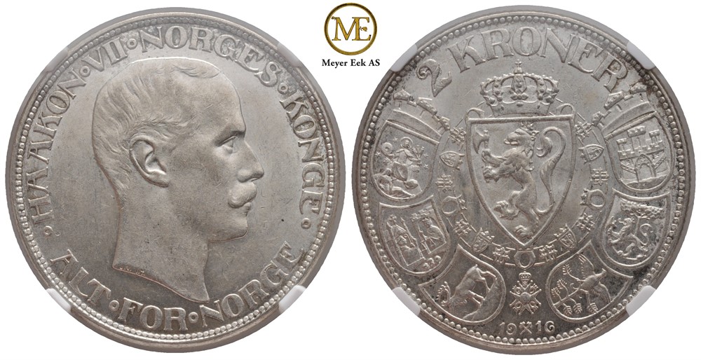 2 kroner 1916 Haakon VII. Kv. 01
