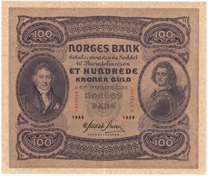 100 kroner 1939 B.3736267. Kv.01