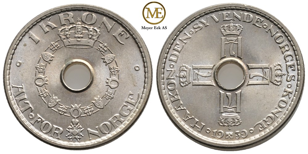 1 krone 1939 Haakon VII. Kv.0