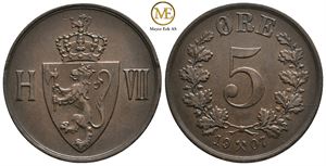 5 øre 1907 Haakon VII. Kv.01