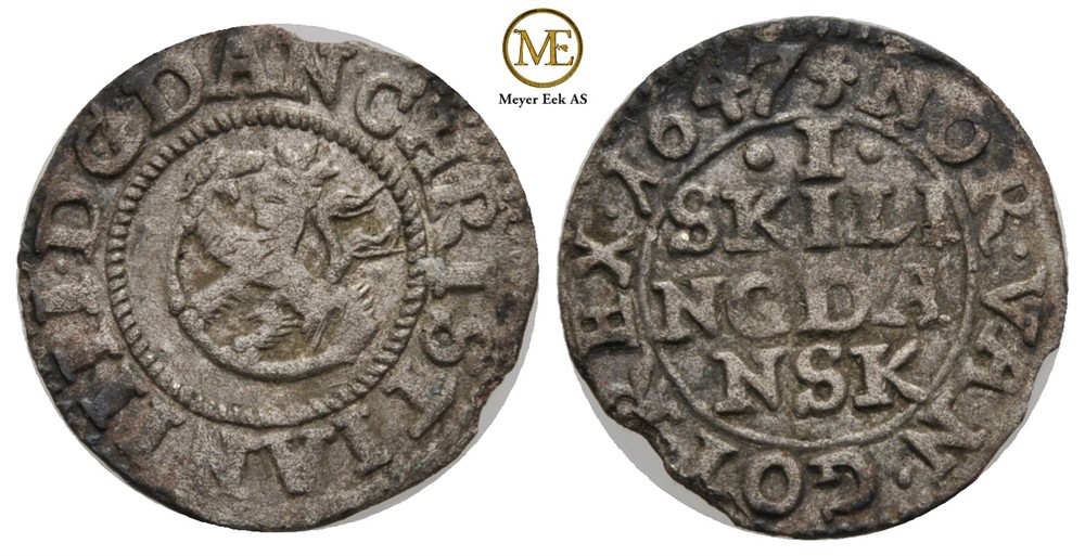 Skilling 1647 Christian IV. Kv.1+