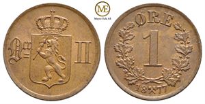 1 øre 1877 Oscar II. Kv.0