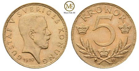 5 kronor 1920 Gustav V. Kv.0/01