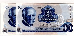 10 kroner 1975 QL og QO erstatning Kv.01 og 1+/01