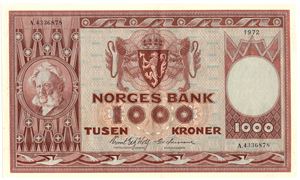 1000 kroner 1972 A.4336878. Kv.0/01