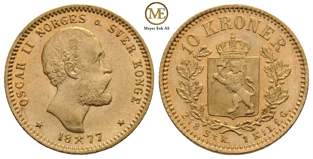 10 kroner 1877 Oscar II. Kv.0/01