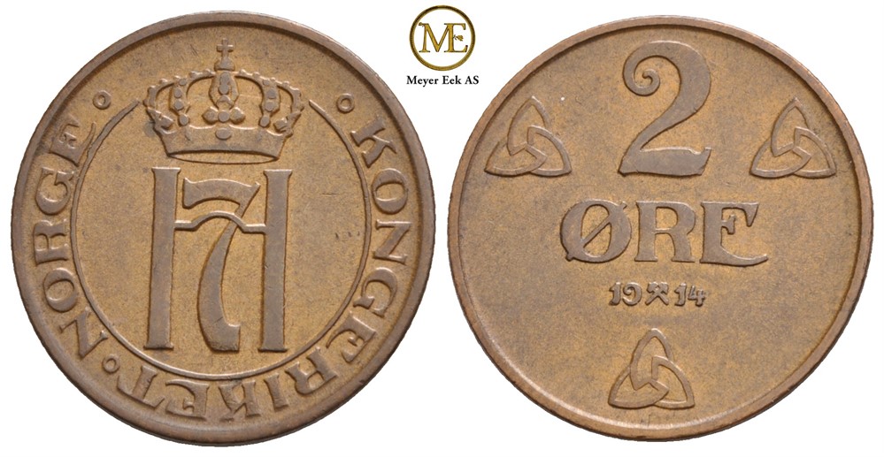 2 øre 1914 Haakon VII. Kv.01