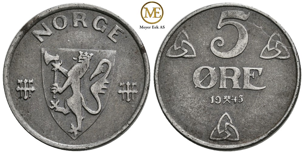 5 øre 1945 Haakon VII. Kv.01