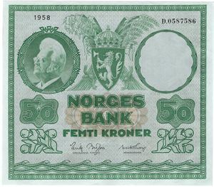 50 kroner 1958 D.0587586. Kv.0/01