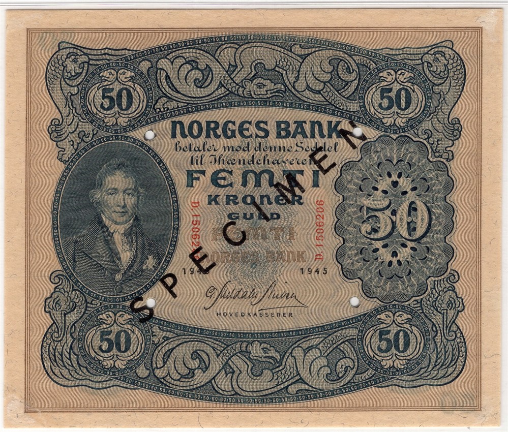 50 kroner 1945 D.1506206 Specimen. Kv.01