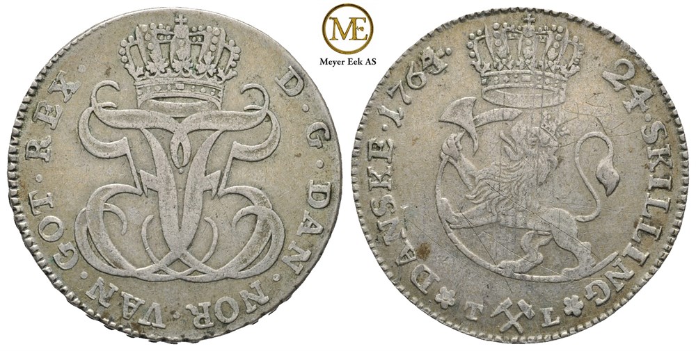 24 Skilling 1764/3 Frederik V. Kv.1+