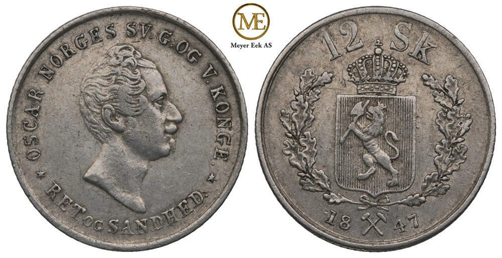 12 skilling 1847 Oscar I. Kv.1+