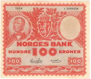 100 kroner 1954 C.5889336. Kv.1+/01