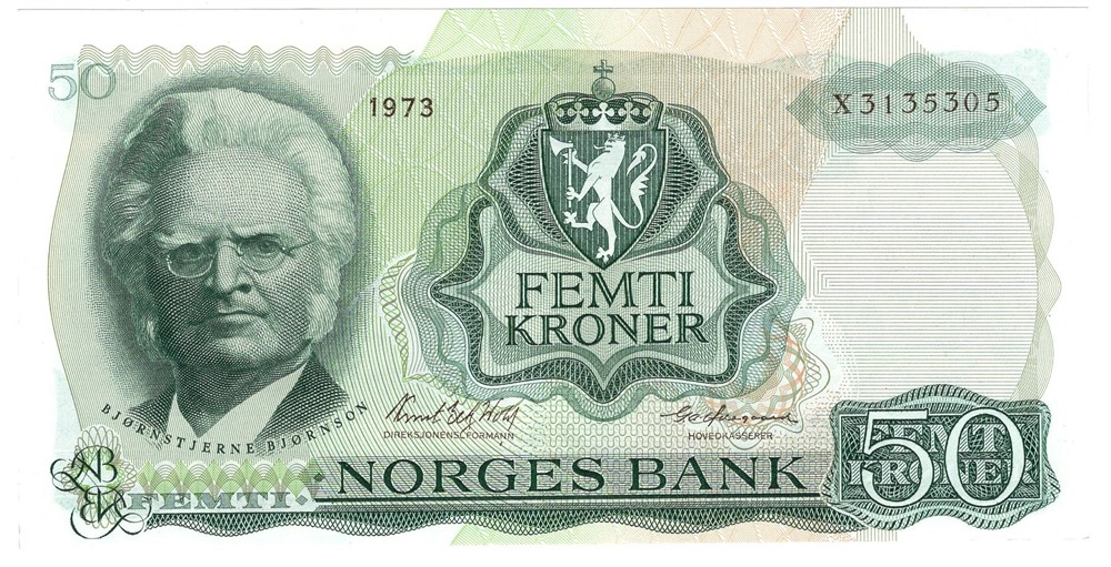 50 kroner 1973 X.3135305. Erstatningsseddel. Kv.0/01