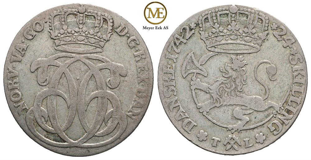 24 skilling 1742 Christian VI. Kv.1/1+