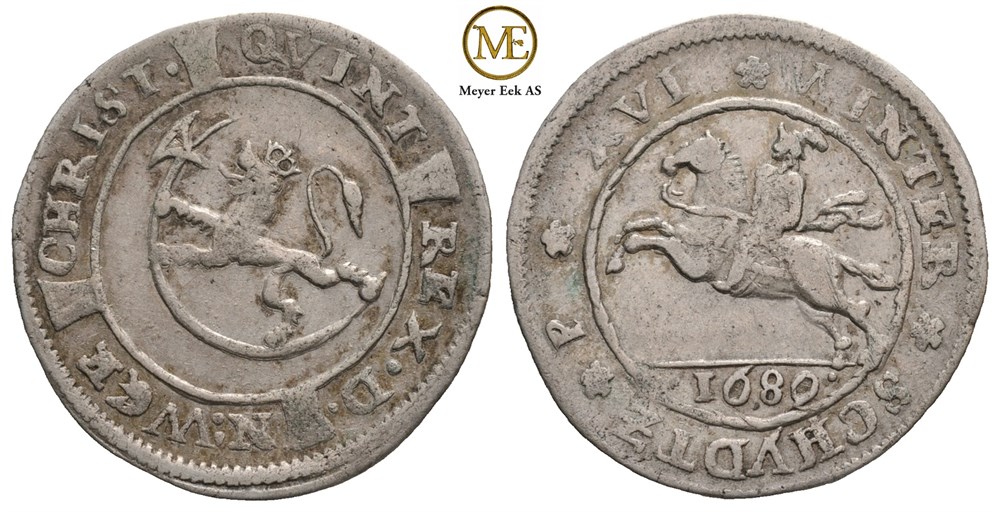 16 skilling 1689 Christian V. Kv.1/1+