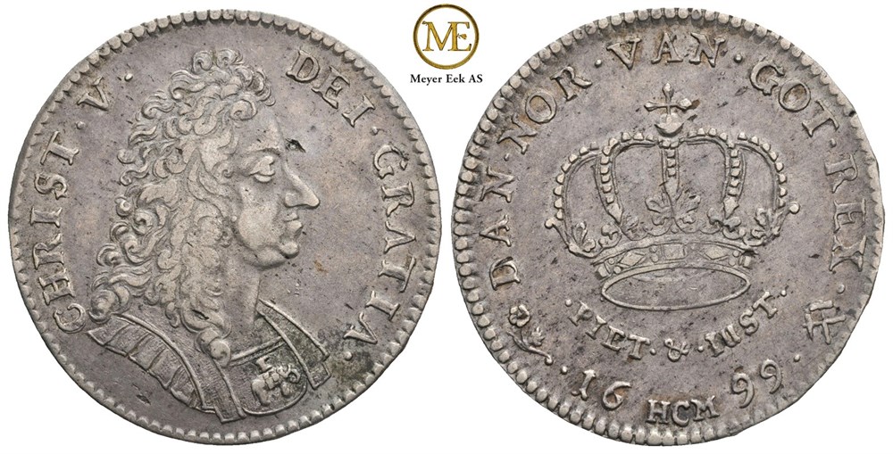 4 mark 1699 Christian V. Kv.1+