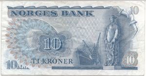 10 kroner 1972 QX. Erstatningsseddel. Kv.1