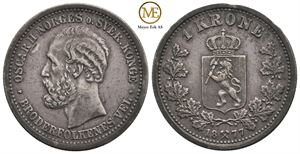 1 krone 1877 Oscar II. Kv.1+