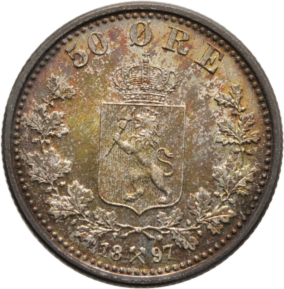 50 øre 1897 Oscar II. Prakt eksemplar
