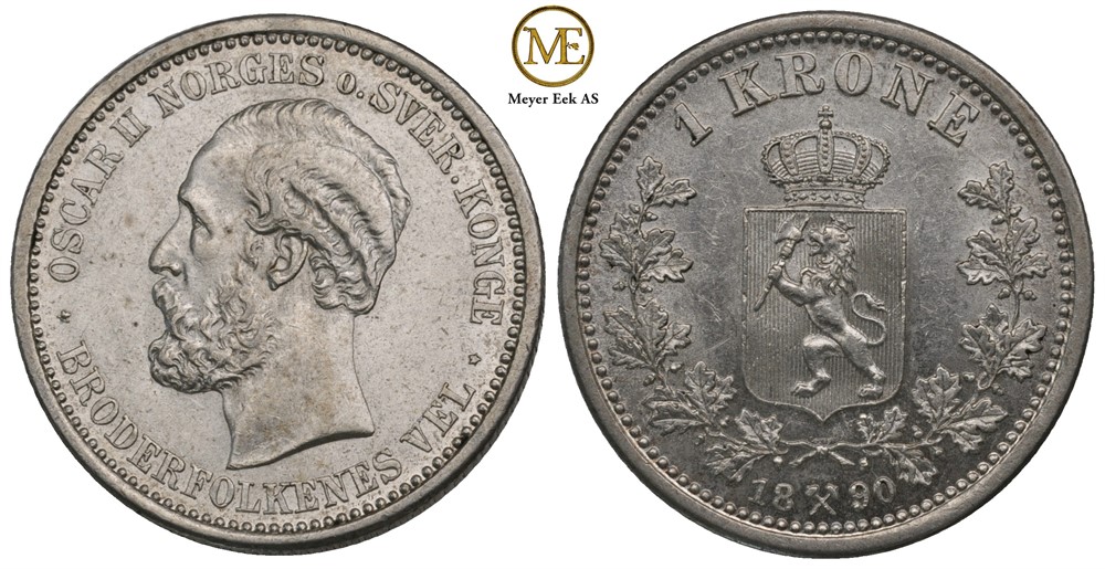 1 krone 1890 Oscar II. Kv.0/01
