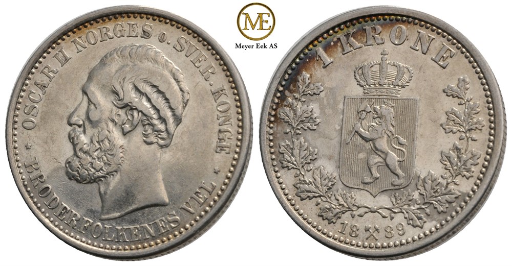 1 krone 1889 Oscar II. Kv.1+/01