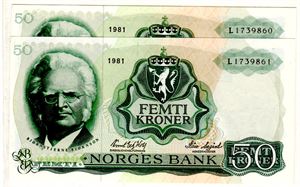 50 kroner 1981 L 2 stk. Kv.0
