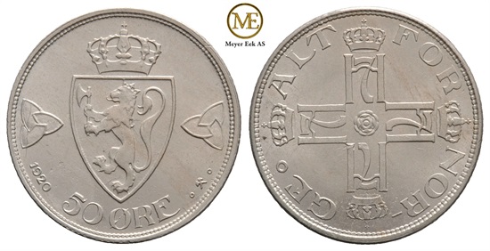 50 øre 1920 u/hull. Haakon VII. Kv.0