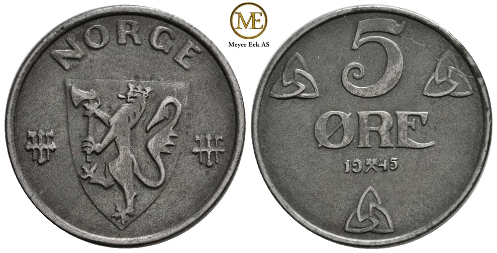 5 øre 1945 Haakon VII. Kv.01
