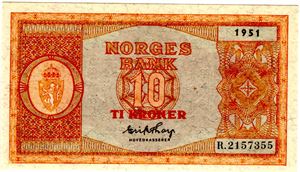 10 kroner 1951 R Kv.0