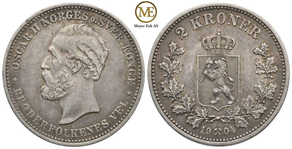 2 kroner 1904 Oscar II. Kv.1+