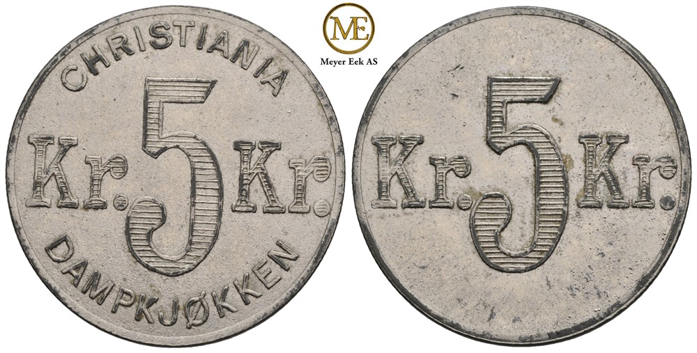 Christiania Dampkjøkken 5 kroner. Forniklet Zink. NP.71