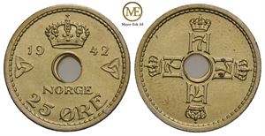 25 øre 1942 London utg. Haakon VII. Kv.0/01